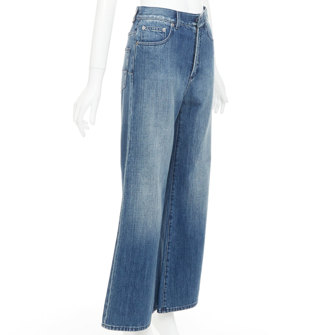 CHRISTIAN DIOR dark blue washed darted pockets wide cropped jeans FR36 S