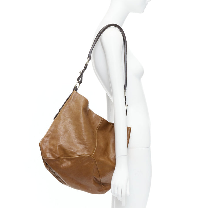 YVES SAINT LAURENT Vintage brown leather silver rings shoulder hobo bag