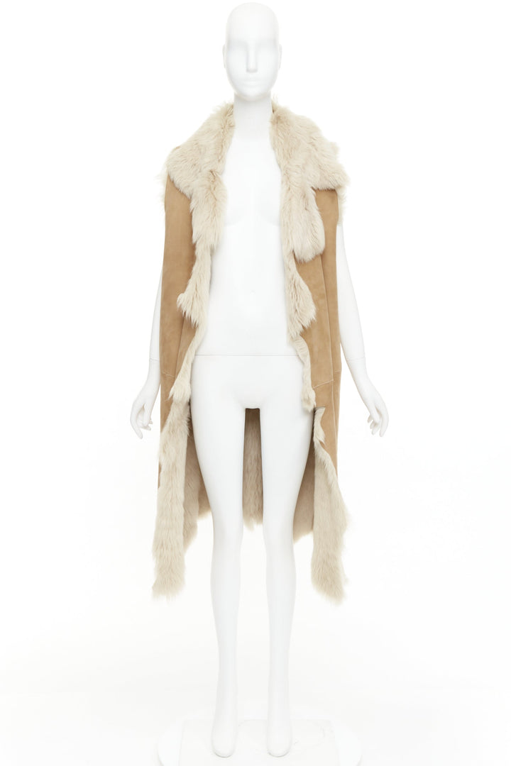 MICHAEL KORS COLLECTION Runway brown fur lined suede leather vest coat