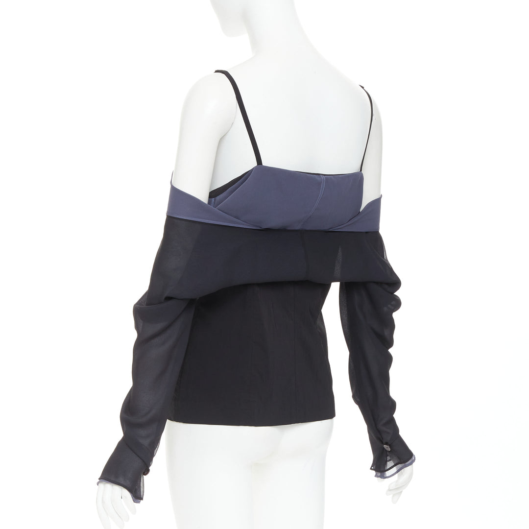 DOLCE GABBANA Vintage black grey cold off shoulder spaghetti button top