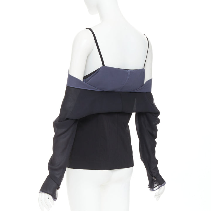 DOLCE GABBANA Vintage black grey cold off shoulder spaghetti button top