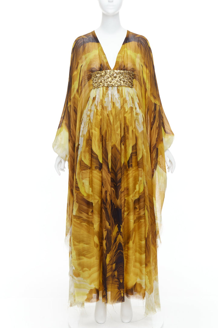 ALEXANDER MCQUEEN SS2011 Runway yellow gold embellished kaftan dress IT38 XS