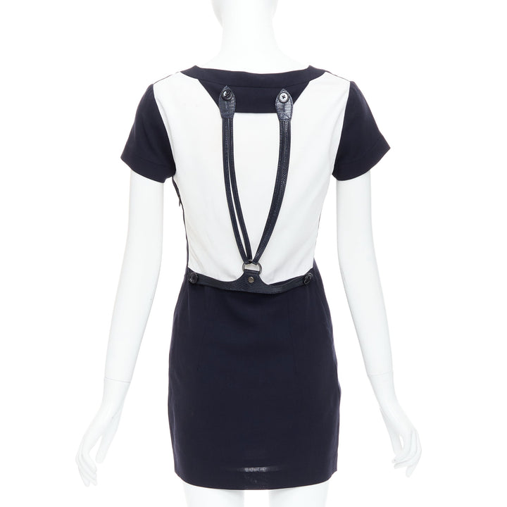 rare GIANFRANCO FERRE Vintage navy white suspender panelled dress IT40 S
