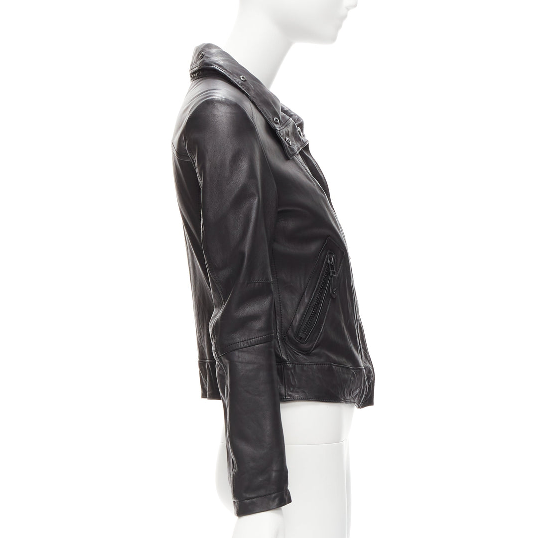 ATSURO TAYAMA black sheepskin leather 2 way collar biker jacket US4 S