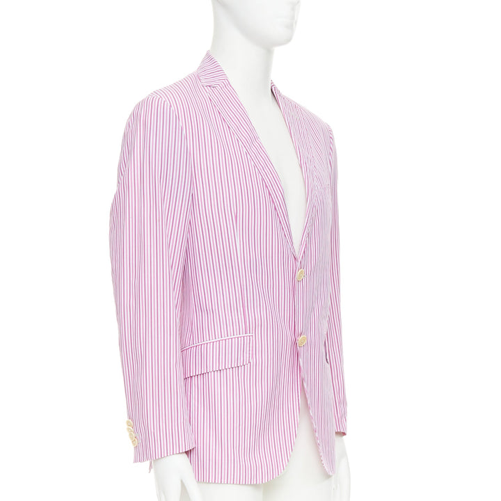 ETRO pink white cotton stripes single breasted darted blazer IT52 XL