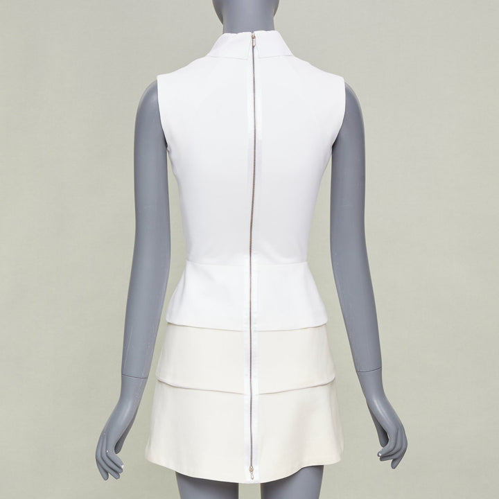 VICTORIA BECKHAM ivory cotton blend lattice bib tiered short mini dress UK6 XS
