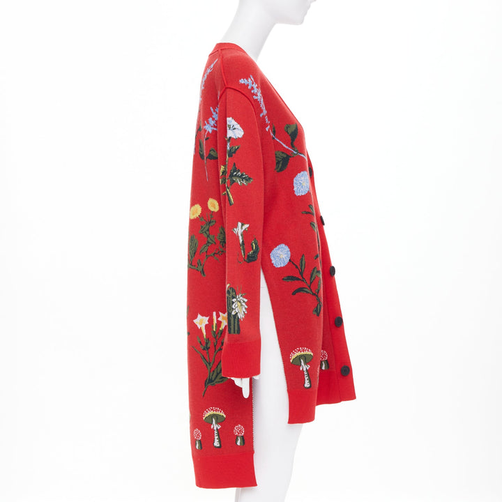 MONSE 2022 Magic Garden oversized red wool mushroom jacquard cardigan S