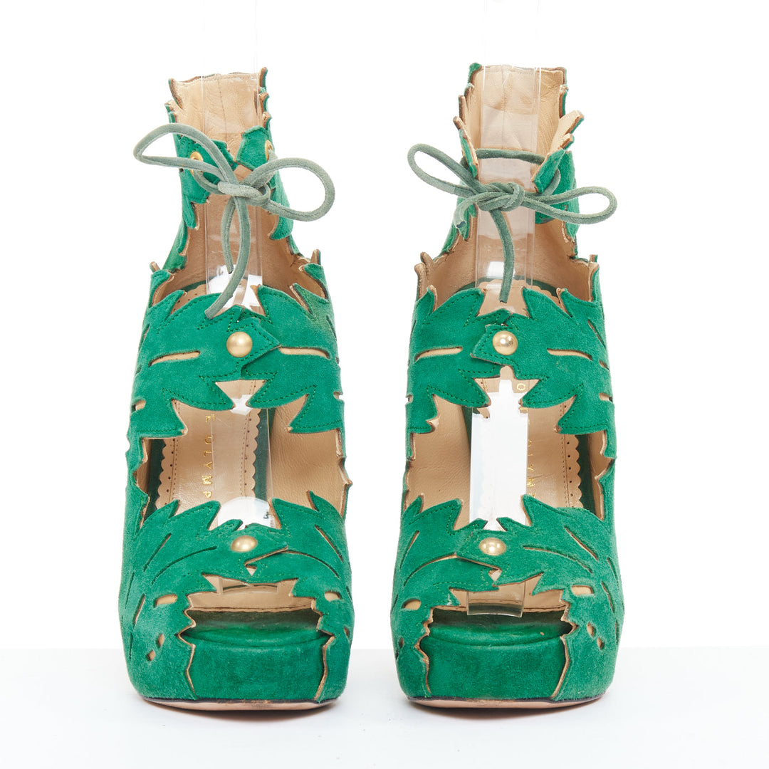 CHARLOTTE OLYMPIA 2010 Eve Tropical Leaf Suede platform sandals EU35