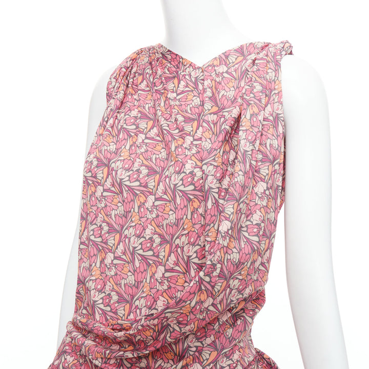 JUNYA WATANABE 2008 pink floral print deconstructed ruffle drape bundle dress S