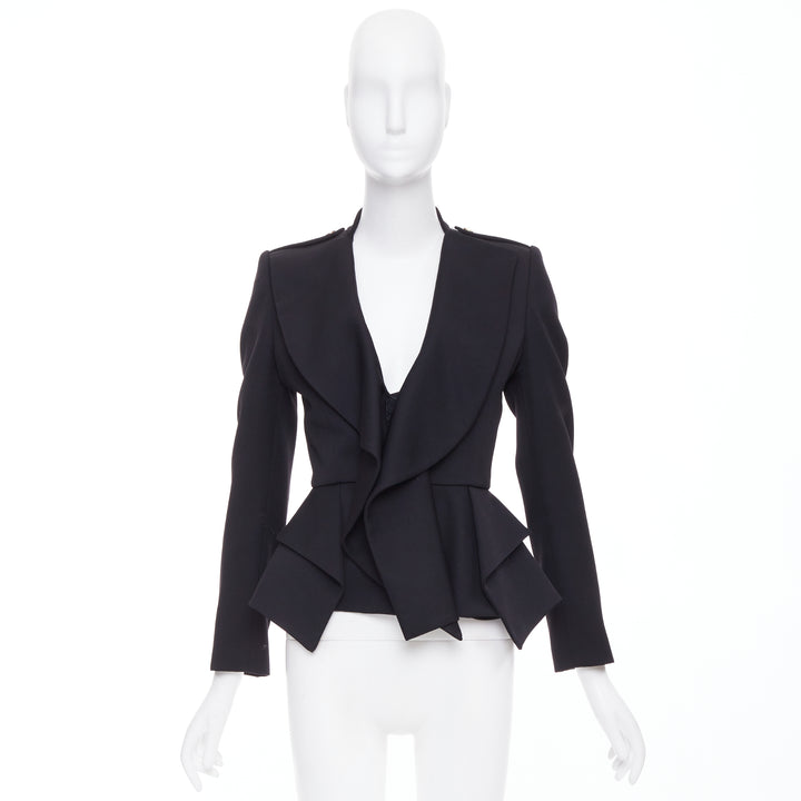 ALEXANDER MCQUEEN 2019 Sarah Burton black wool ruffle peplum blazer IT36 XXS