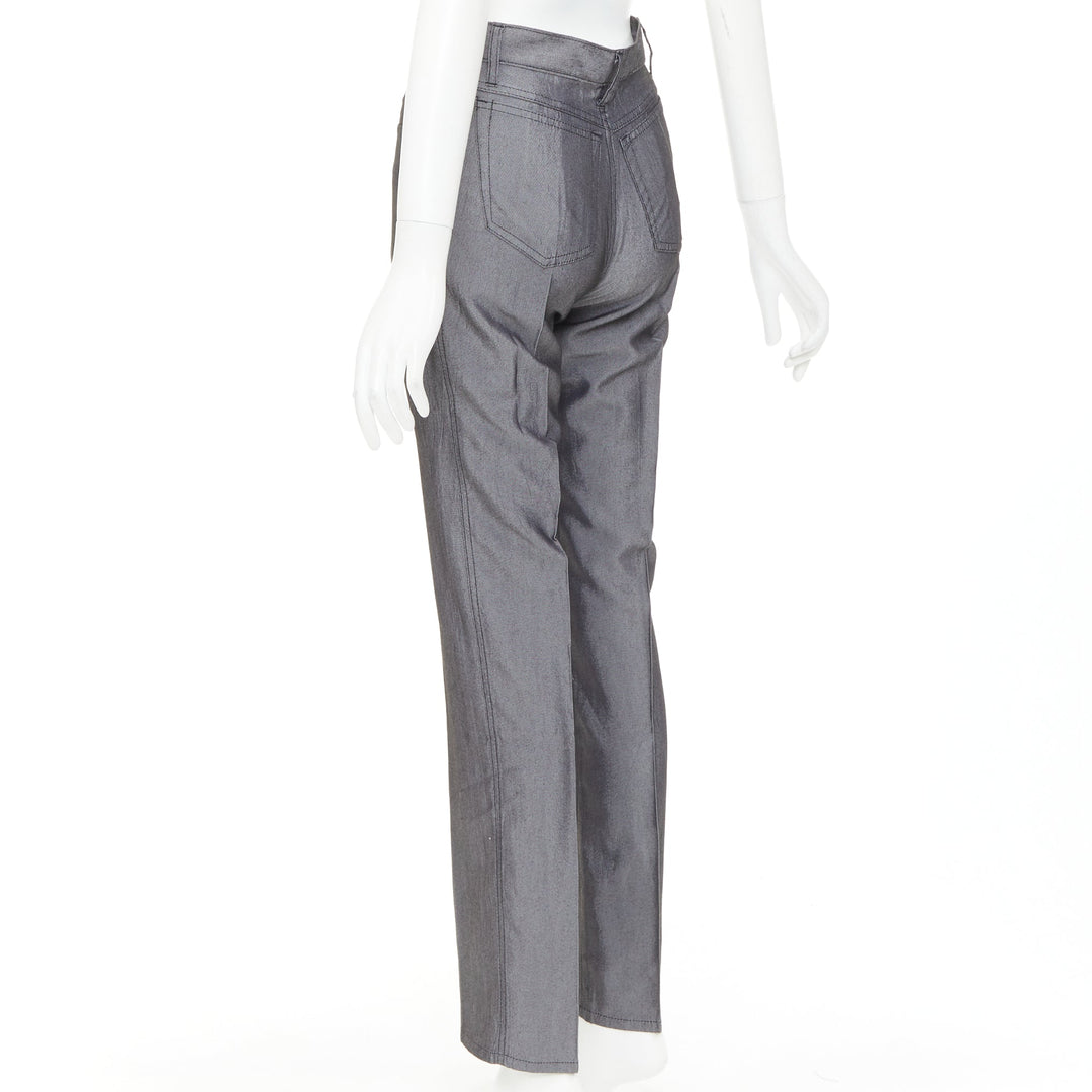 FENDI JEANS Vintage grey yellow logo tab pocket high waisted slim pants