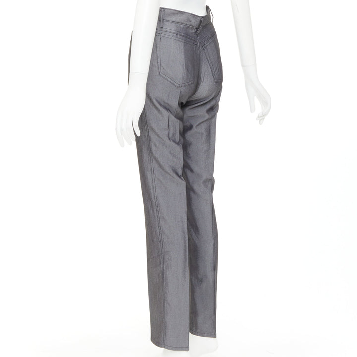 FENDI JEANS Vintage grey yellow logo tab pocket high waisted slim pants