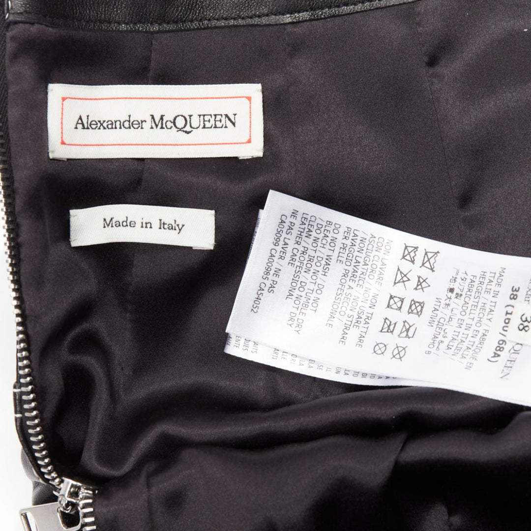 ALEXANDER MCQUEEN black leather white overstitch biker zip pencil skirt IT38 XS