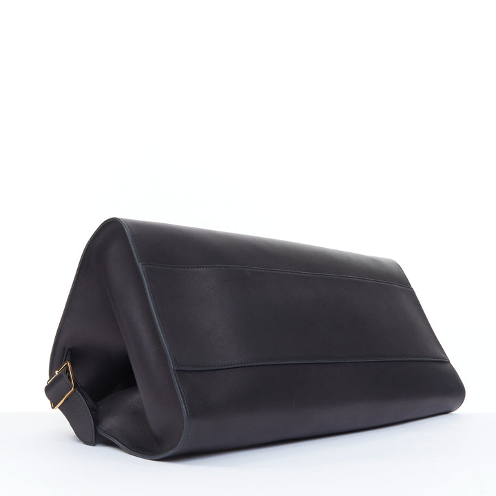 THE ROW 2024 Margaux East West Clutch black saddle leather handbag