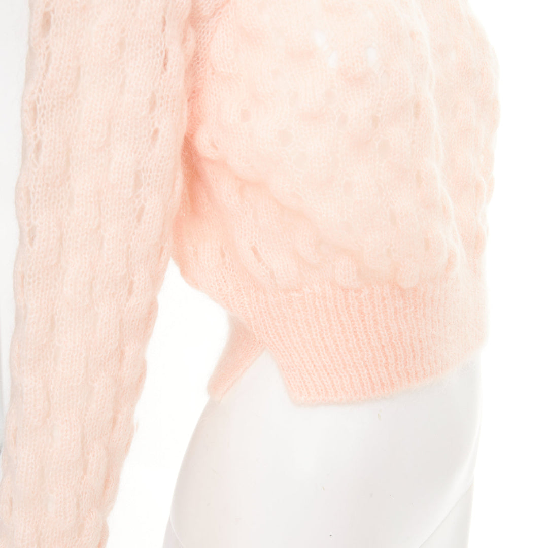 SIMONE ROCHA 2023 peach pink mohair blend bubble knit cropped sweater XS