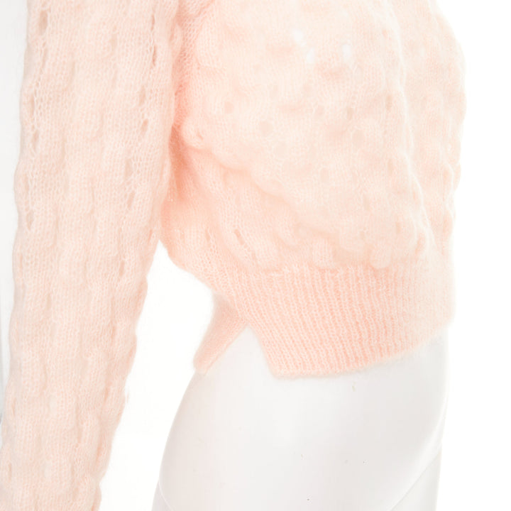 SIMONE ROCHA 2023 peach pink mohair blend bubble knit cropped sweater XS