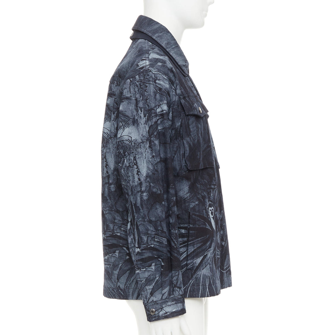 VALENTINO 2020 navy forest animal elephant monkey denim safari jacket IT48 M