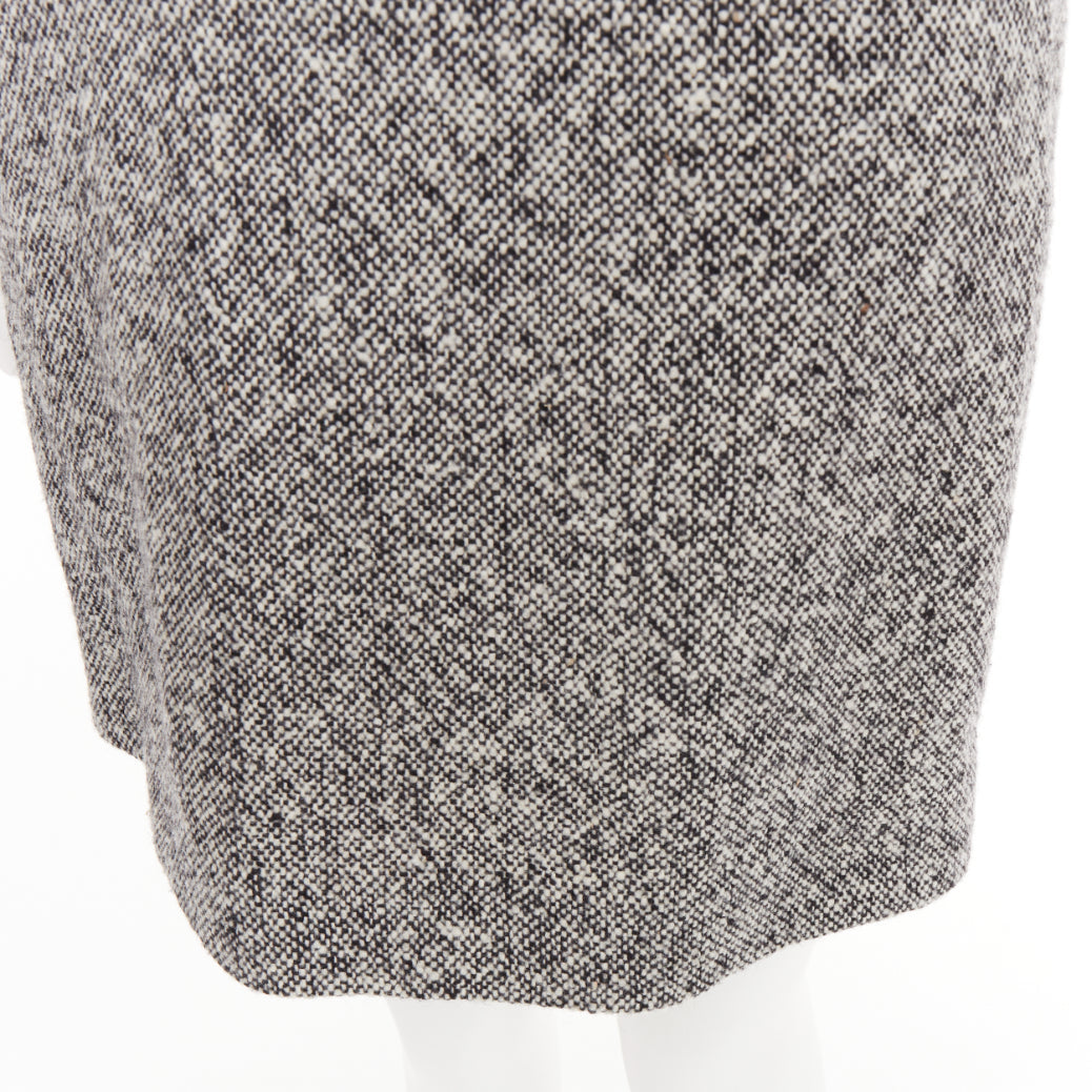 SAINT LAURENT 2013 grey boucle wool tweed silk padded shoulder dress FR36 S