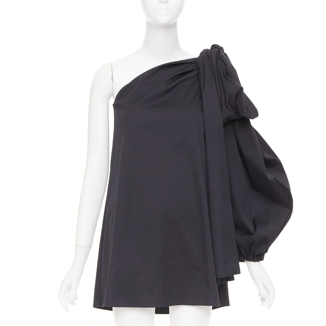 BERNADETTE Lucette black asymmetric one shoulder puff sleeve dress IT36 XXS