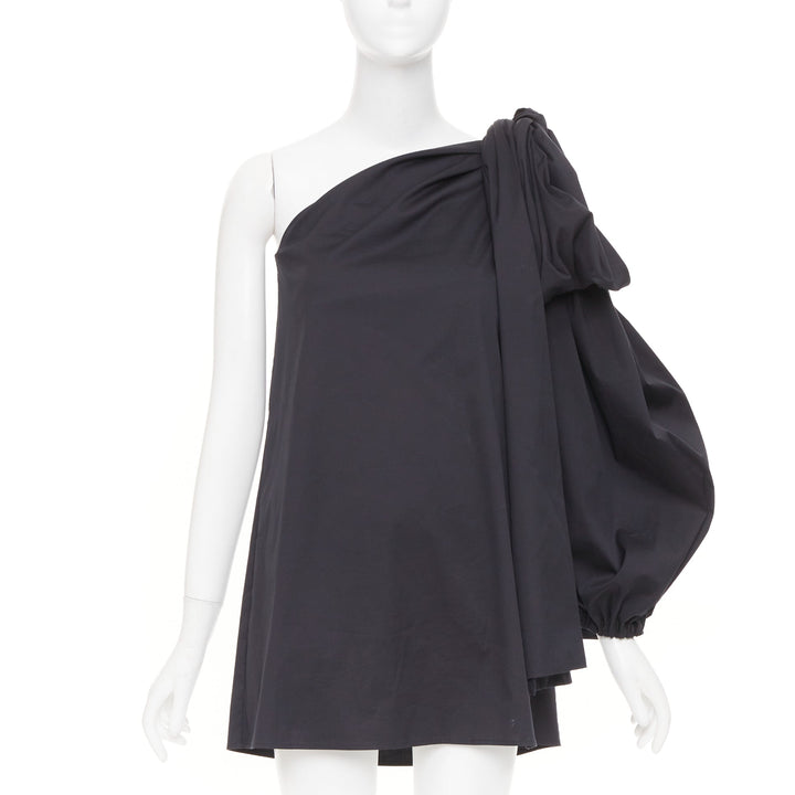 BERNADETTE Lucette black asymmetric one shoulder puff sleeve dress IT36 XXS