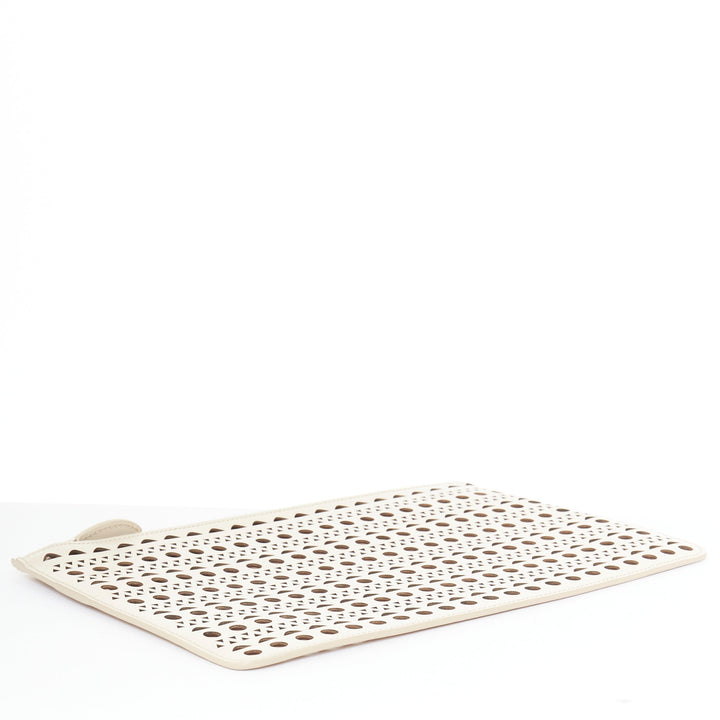 ALAIA Vienne laser cut tan beige neutral calfskin flat zip pouch clutch bag