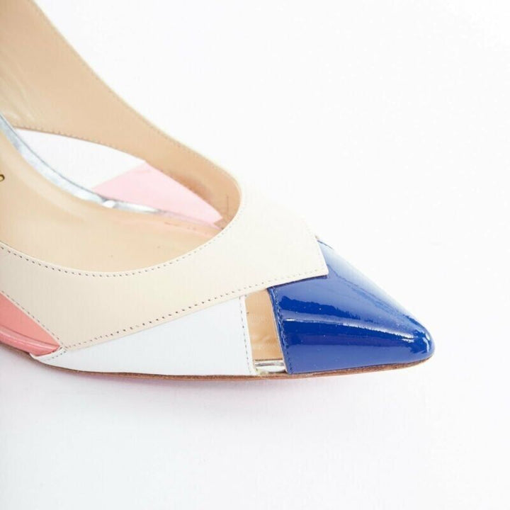 CHRISTIAN LOUBOUTIN Air Chance 70 blue patent beige PVC slingback heels EU36.5