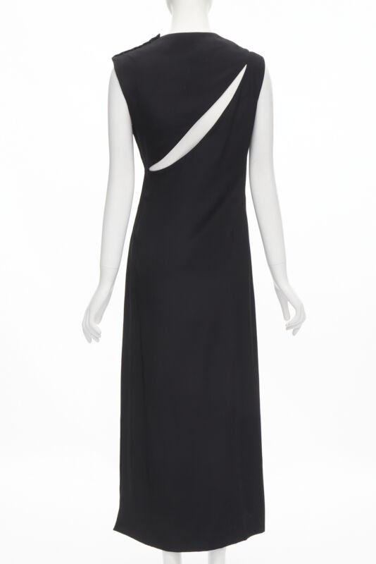 MADAME GRES Haute Couture Paris 1972 black crepe slash slit cut out dress M