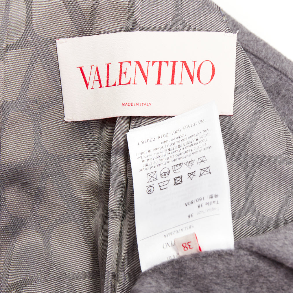 VALENTINO grey wool flannel bow tie front panelled long tailored coat IT38 XS