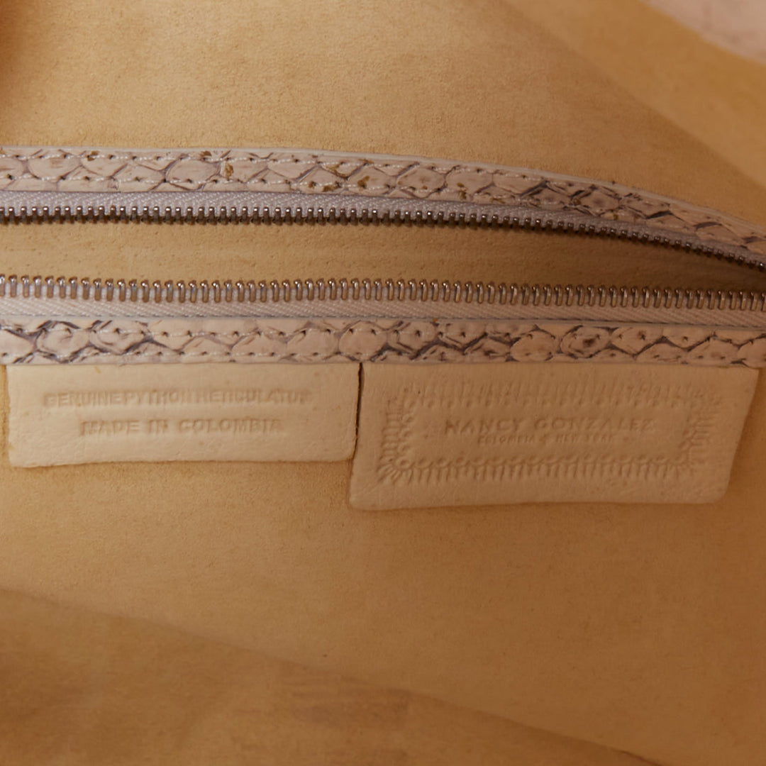 NANCY GONZALEZ cream matte scaled leather front pocket flat shopper tote bag