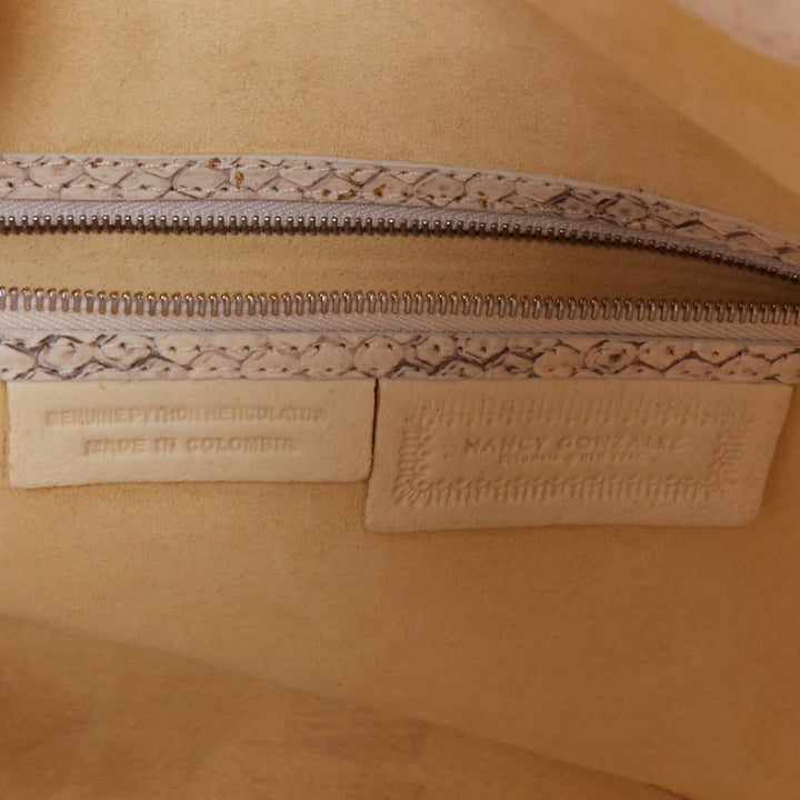 NANCY GONZALEZ cream matte scaled leather front pocket flat shopper tote bag