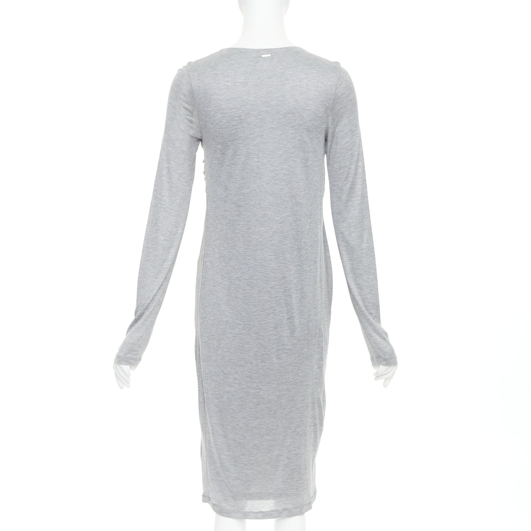 FENDI Vintage light grey draped jersey round neck midi dress IT40 S