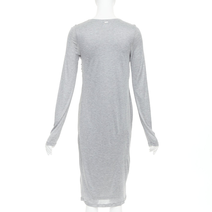 FENDI Vintage light grey draped jersey round neck midi dress IT40 S