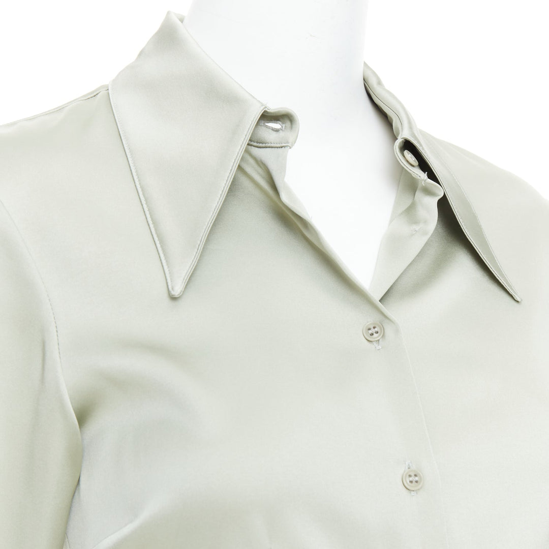 RAEY green silk blend pointy collar dress shirt UK8 S