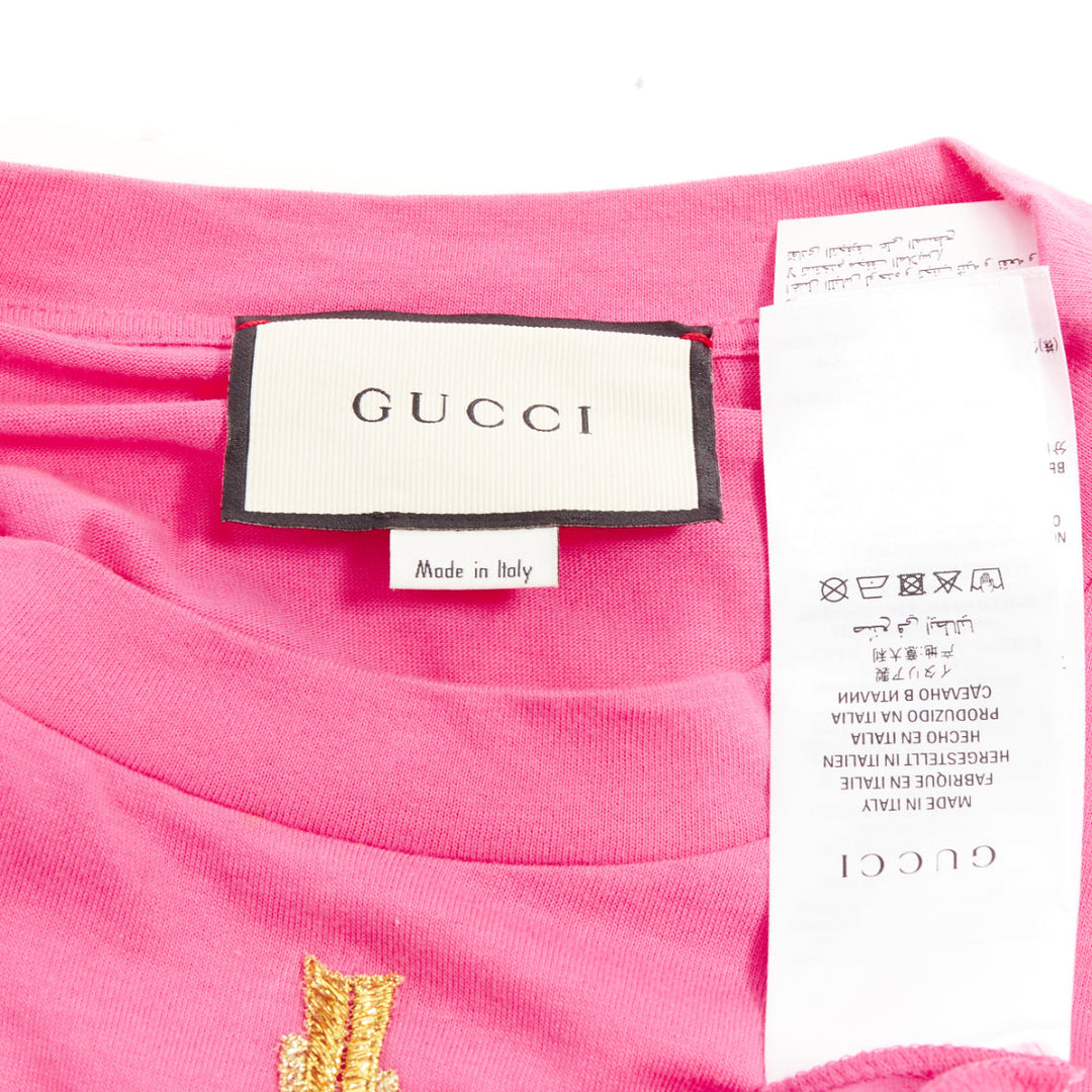 GUCCI 2017 pink cotton multicolor sequin UFO rainbow graphic t-shirt XS