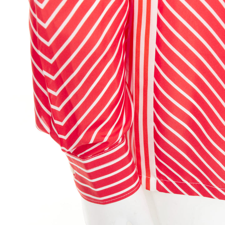 PRADA 2022  100% silk red white diagonal stripe logo back dress shirt EU39 M