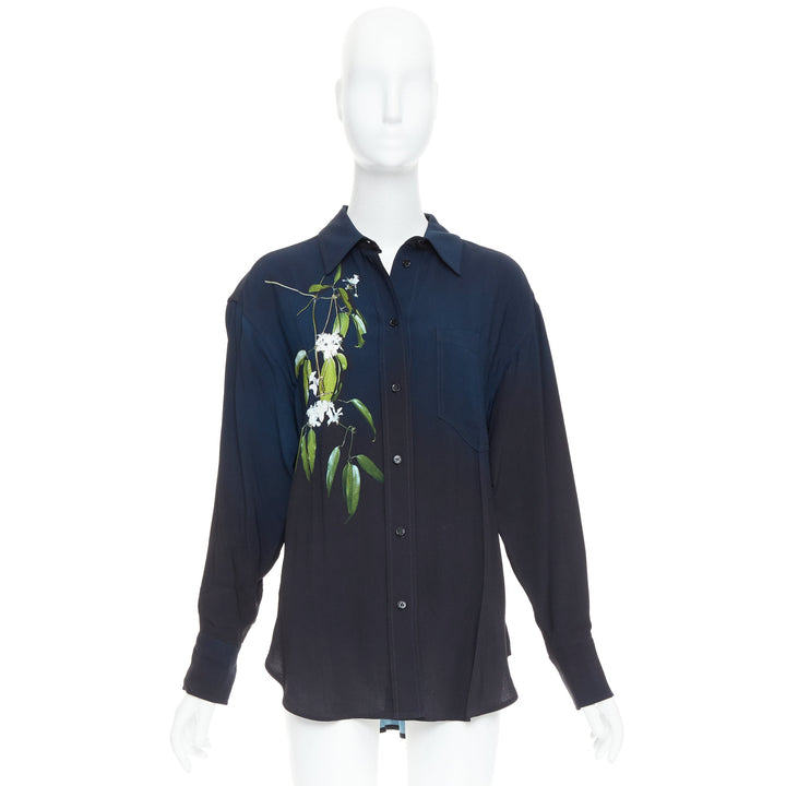 VICTORIA BECKHAM navy ombre floral print pajama shirt top UK6 XS