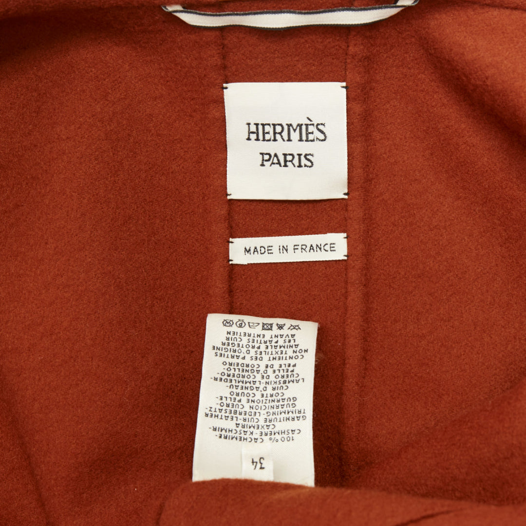 HERMES 2019 Runway Rocabar lambskin double face cashmere striped coat FR34 XS