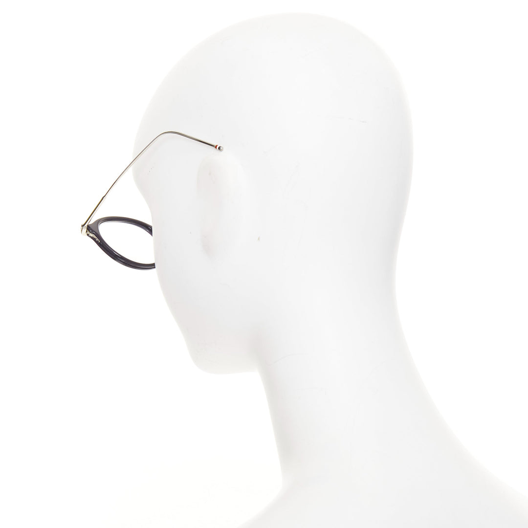 THOM BROWNE TB-011-H-NVY-SL-V-49 navy acetate silver metal optical glasses 49mm