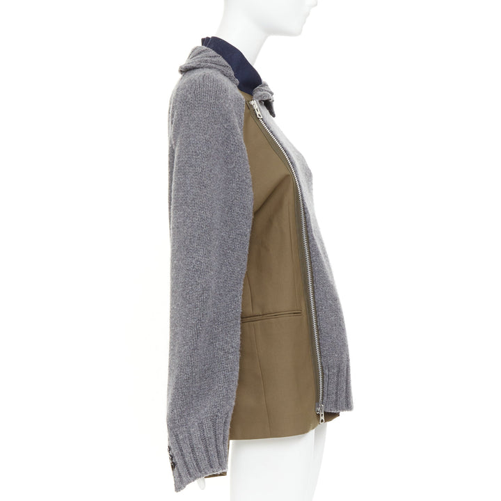 SACAI 2022 Hybrid grey cardigan knit wool suiting deconstructed jacket JP2 M