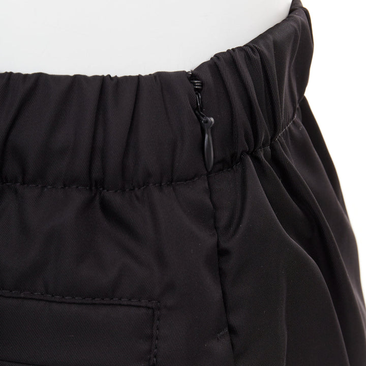 PRADA black silver logo leather plague nylon high waist tapered jogger pants