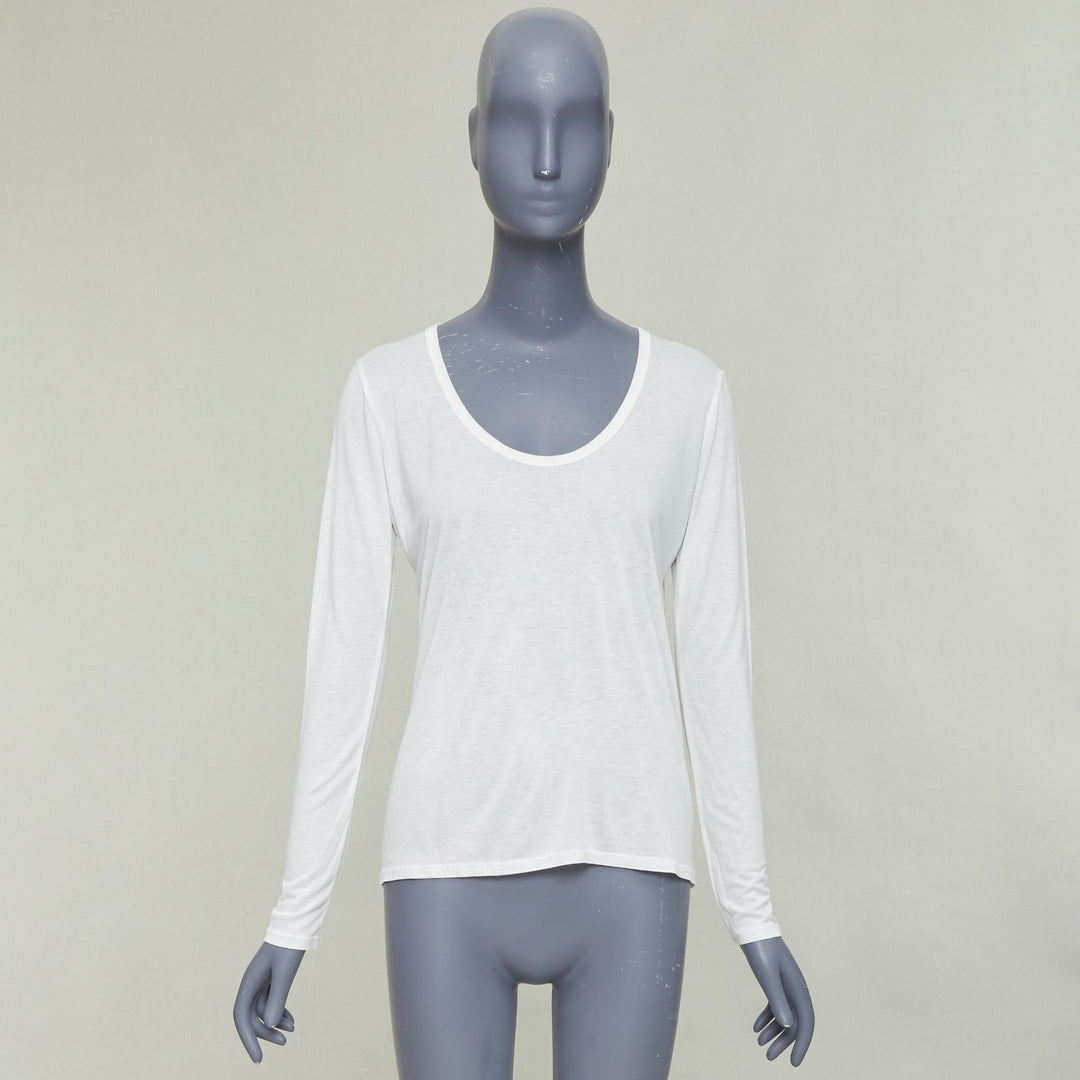 THE ROW cream viscose silk trim scoop neck soft relaxed tshirt XS