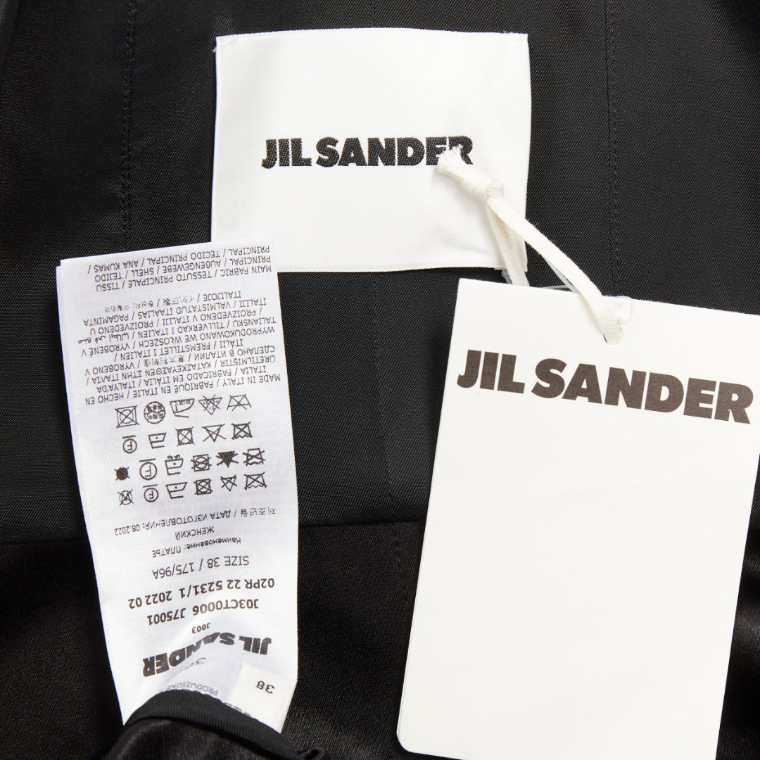 JIL SANDER black shiny satin bow detail V-neck sleeveless midi dress FR38 M