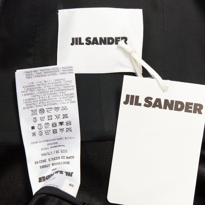 JIL SANDER black shiny satin bow detail V-neck sleeveless midi dress FR38 M