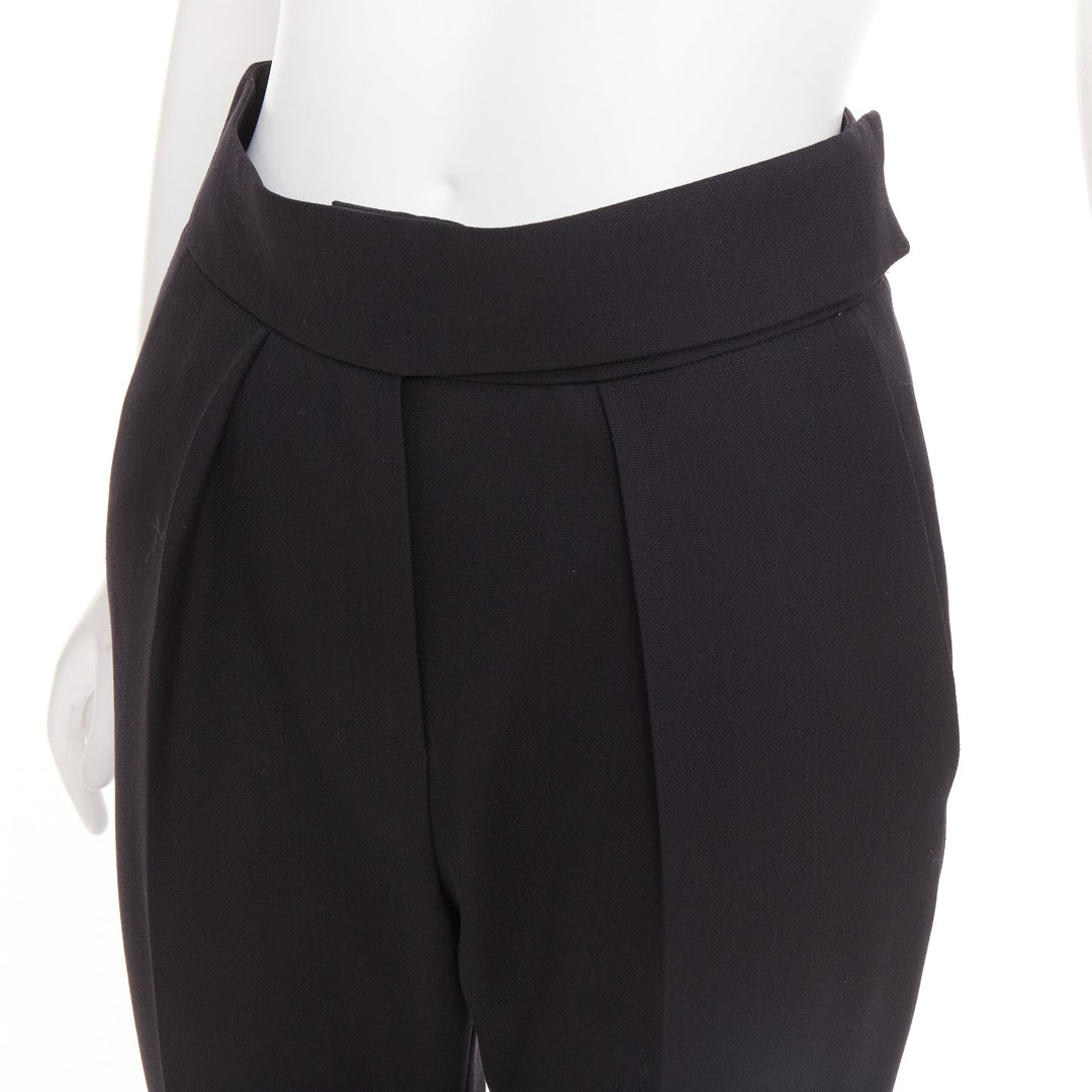 ALEXANDRE VAUTHIEr COUTURE black wool crepe dart pleated curved hem trousers