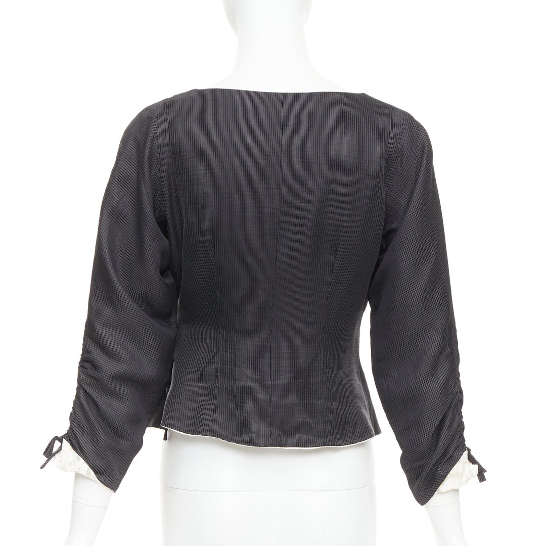 GIORGIO ARMANI grey ramie blend ruched kimono wrap crop blazer IT38 XS