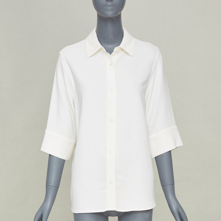 ANINE BING off white relaxed cuffed short sleeve viscose blend shirt XS