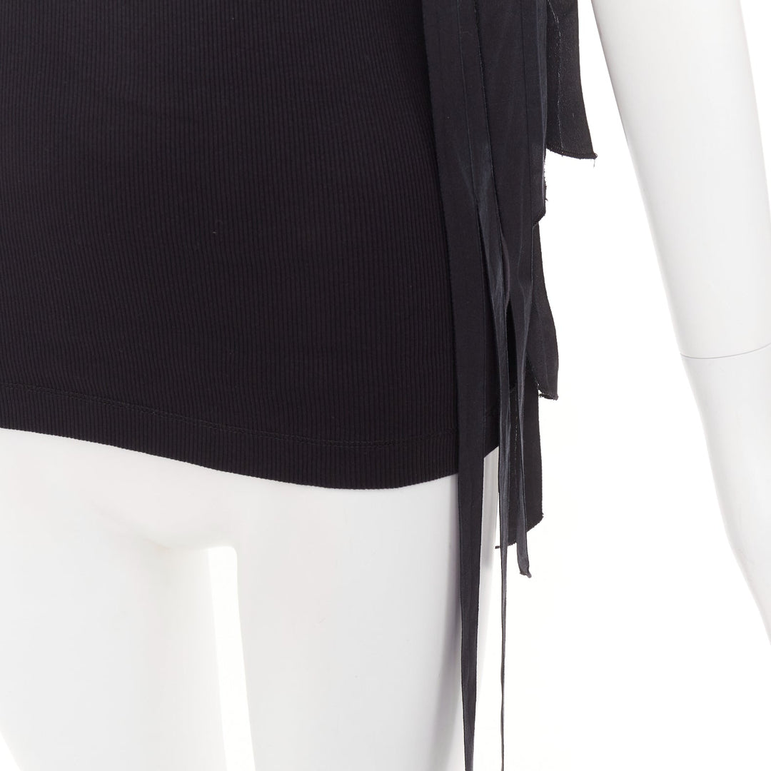 DRIES VAN NOTEN 2020 black ribbed cotton long ribbon shoulder tank top M