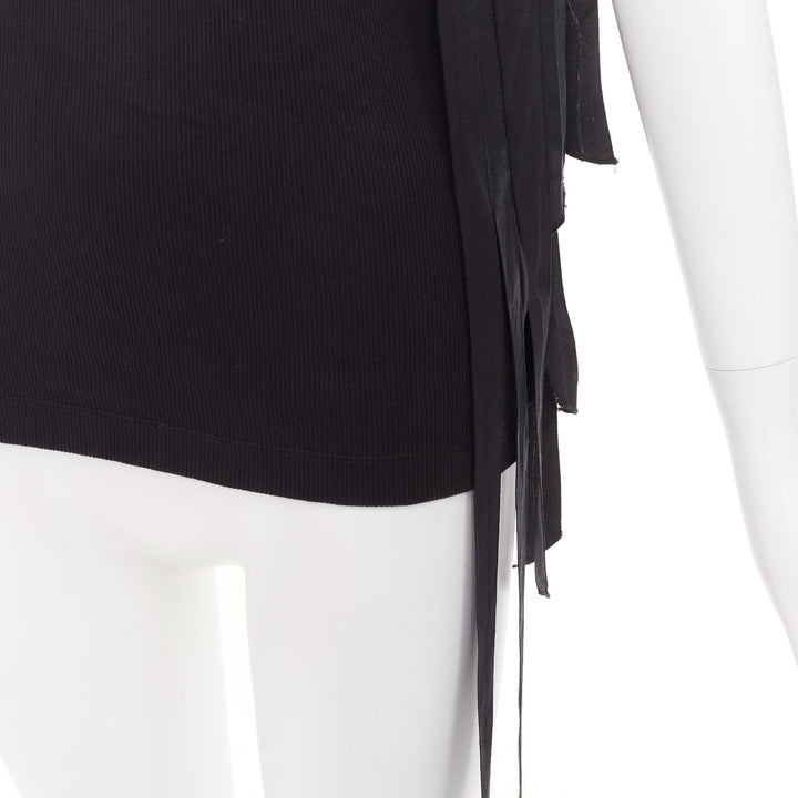 DRIES VAN NOTEN 2020 black ribbed cotton long ribbon shoulder tank top M