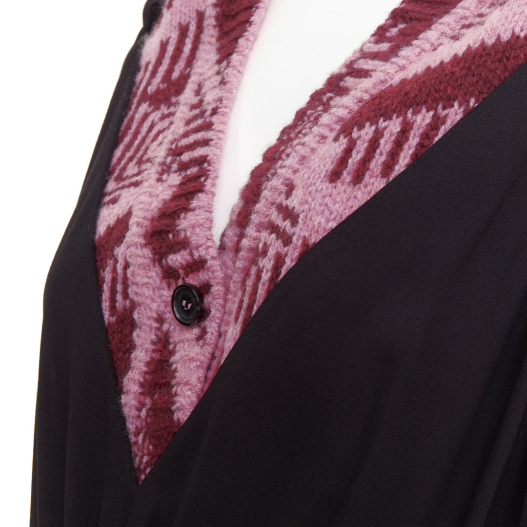 PRADA 2021 Runway pink sable jacquard wool knit trim pleated jumpsuit IT38 XS