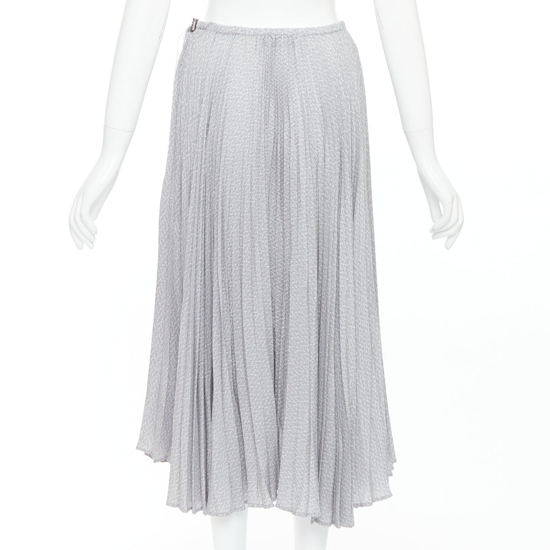 FENDI 100% silk grey pleated 3D polka dots drawstring midi skirt IT38 XS